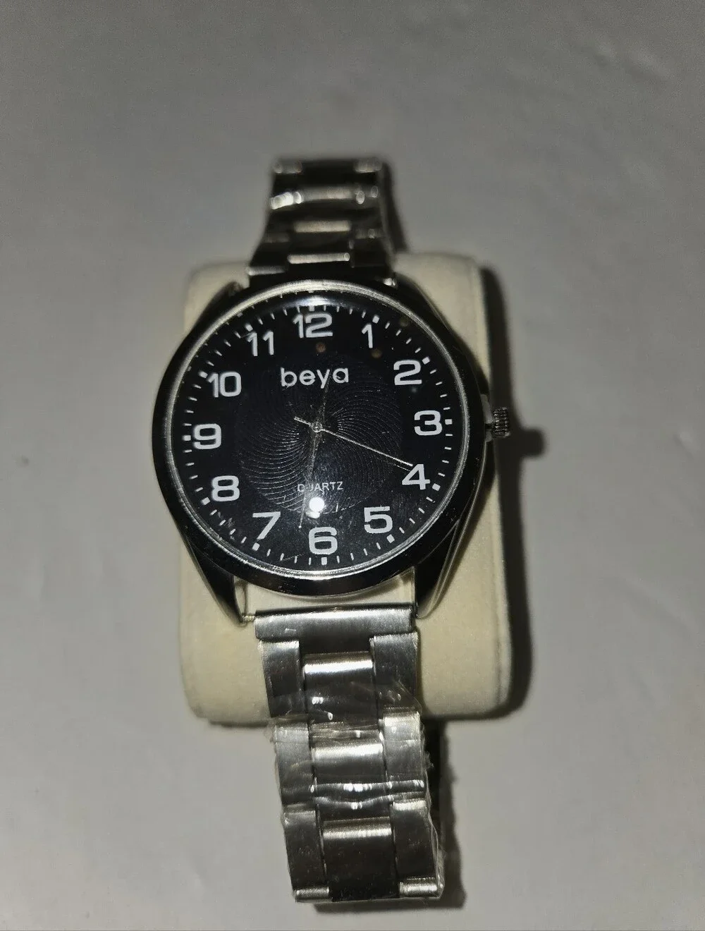 beya Men's Silver Black Dial Quartz Watch NEW